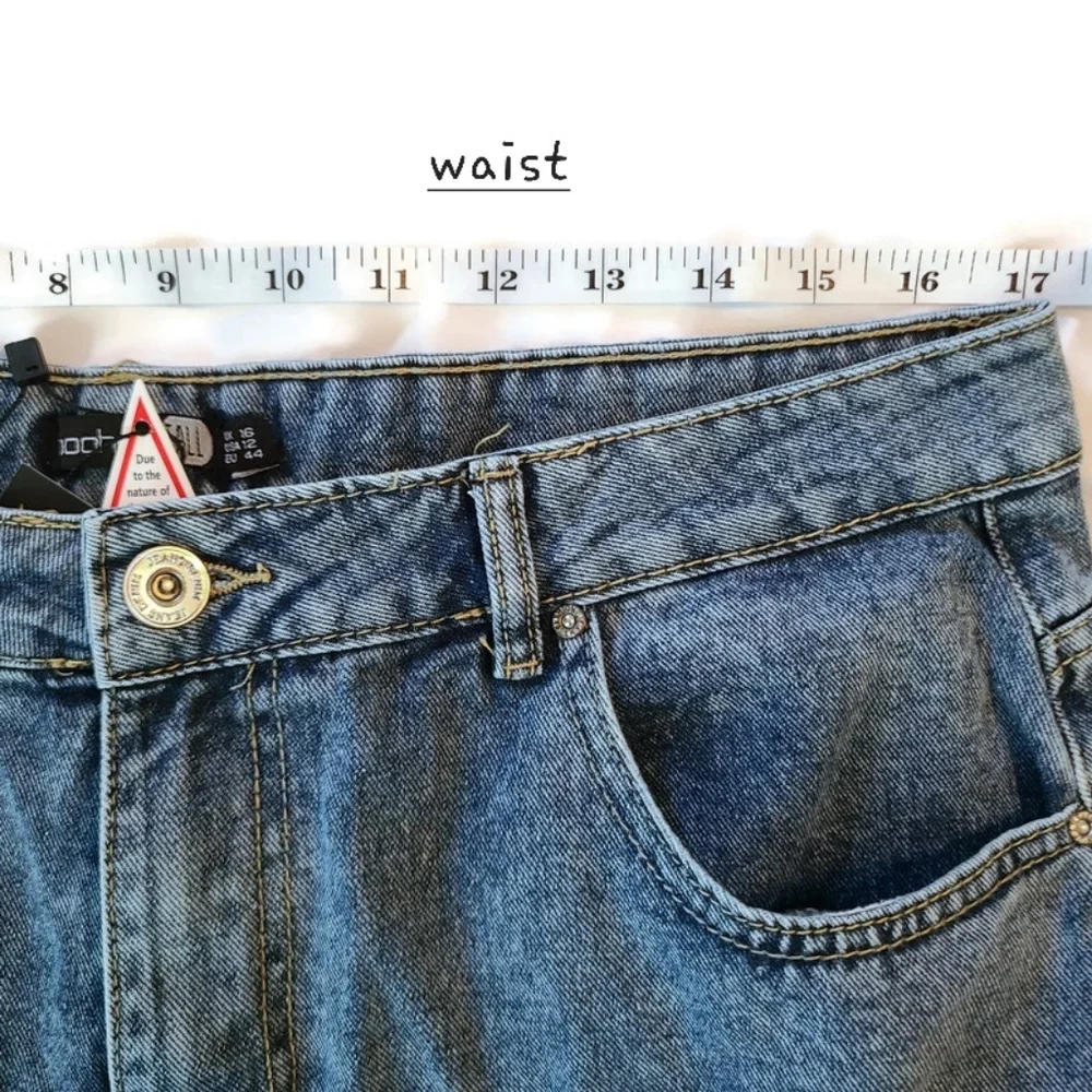 *SOLD* NEW Boohoo Blue Womens Plus 16 Tall Blue High Waist Mom Jeans Acid Ligh - Picture 9 of 12